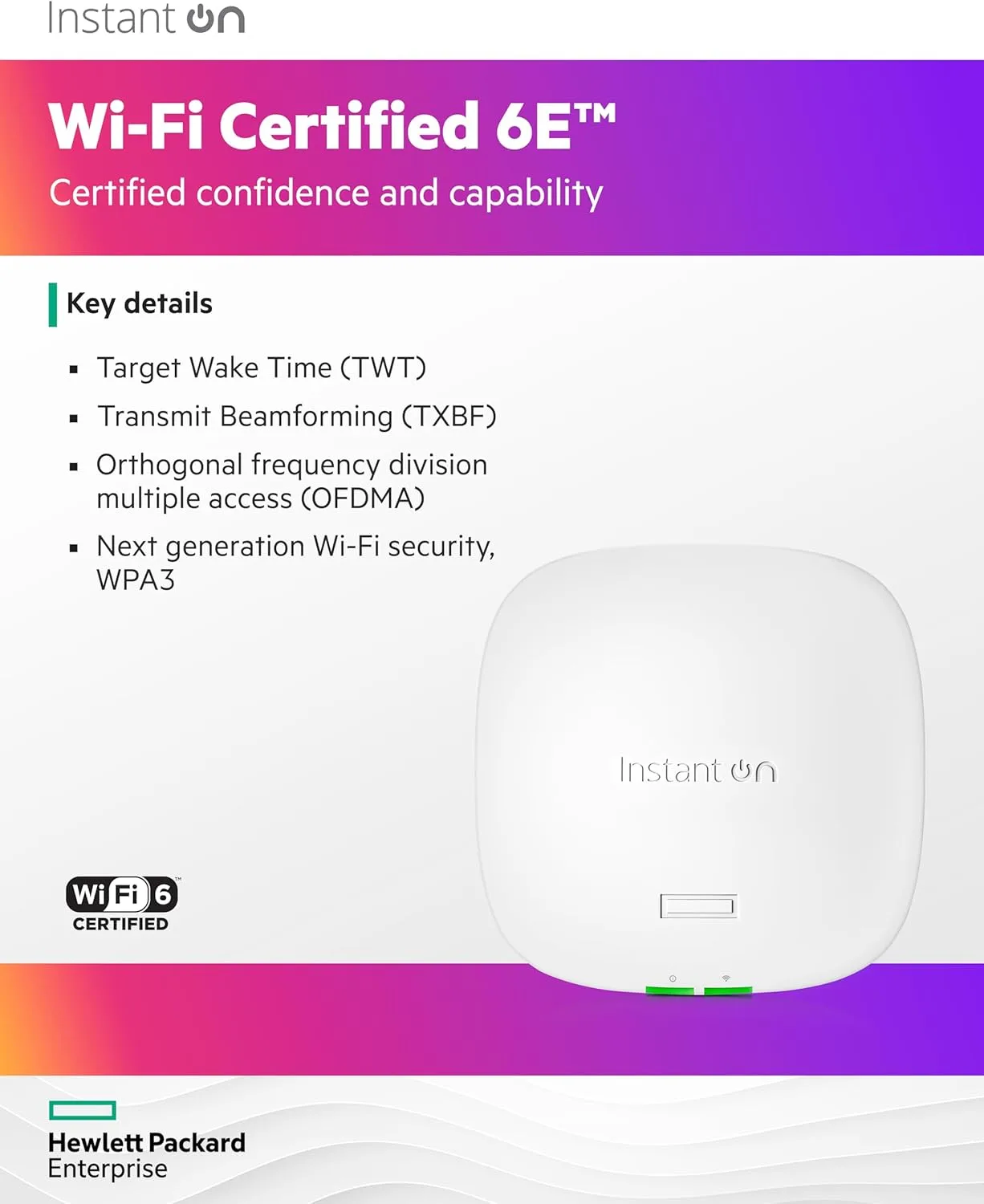HPE Networking Instant On AP32 2x2 WiFi 6E Indoor Access Point (S1T22A)