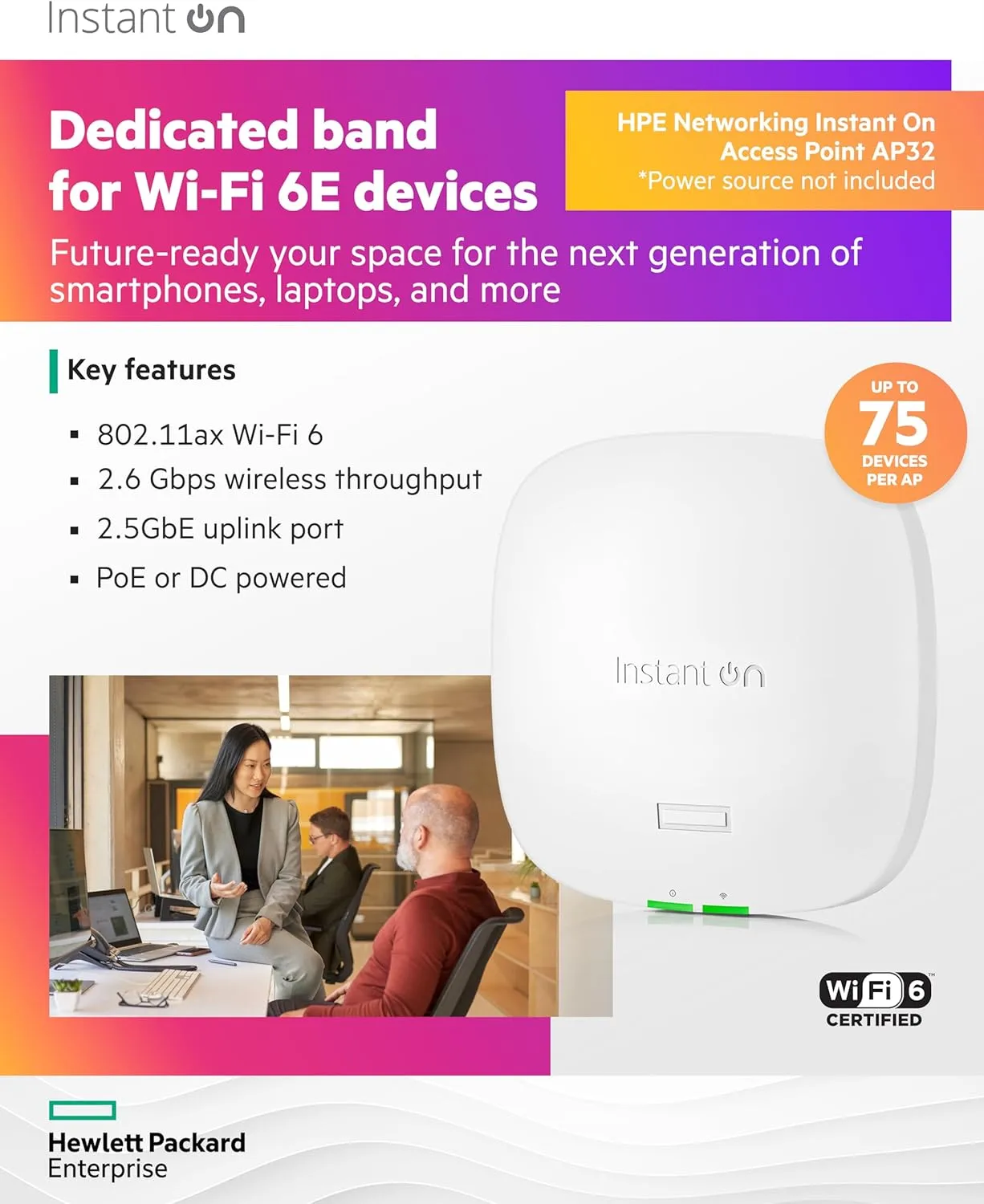 HPE Networking Instant On AP32 2x2 WiFi 6E Indoor Access Point (S1T22A)