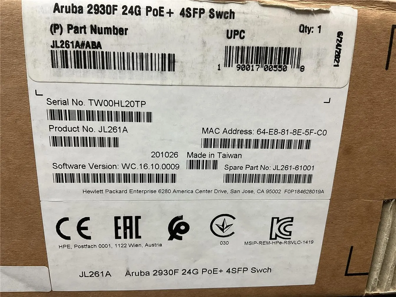 HPE Aruba 2930F 24G PoE+ 4SFP Switch JL261A