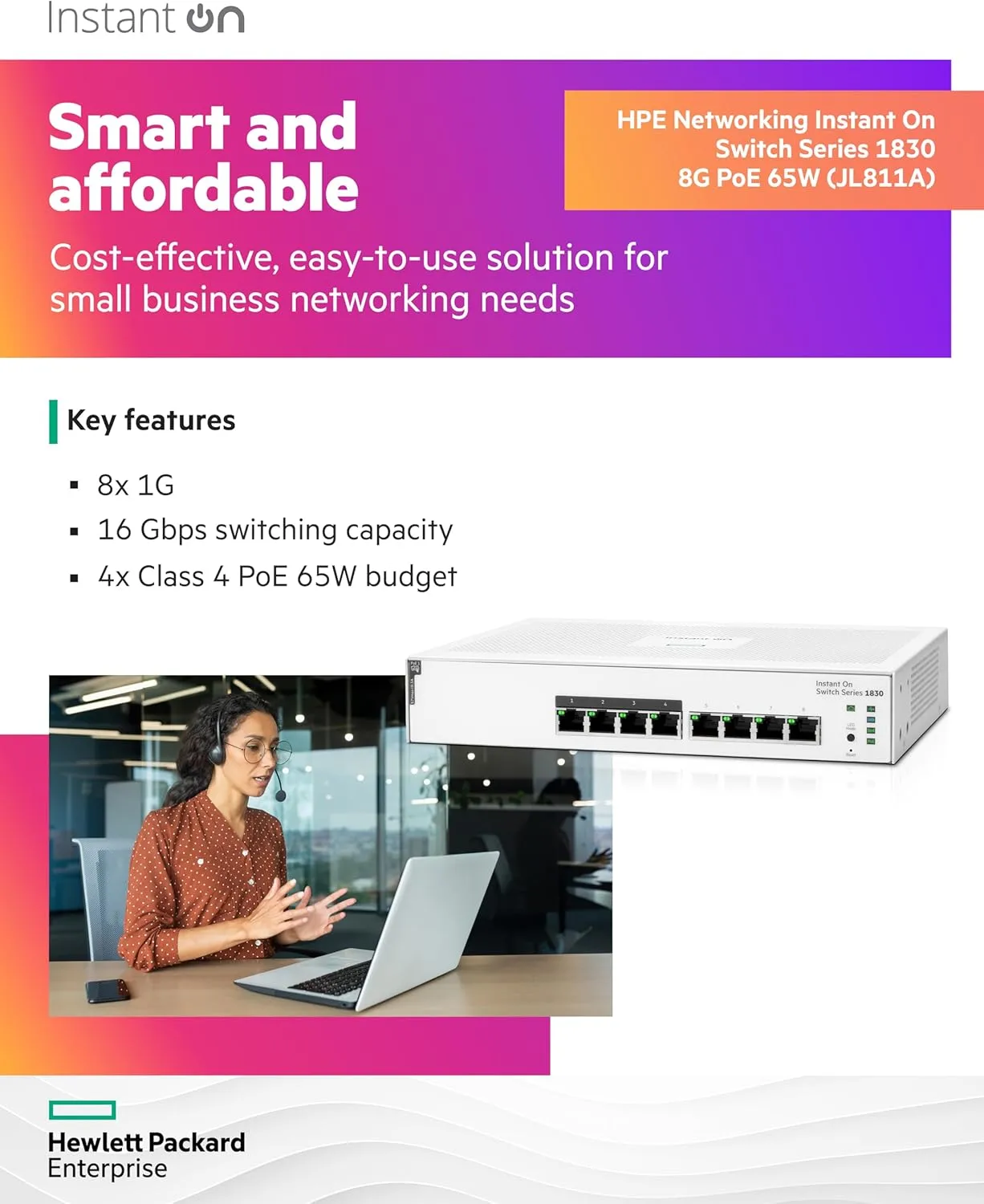 HPE Networking Instant On Switch Series 1830 Smart-Managed Layer 2 Gigabit Ethernet Switch