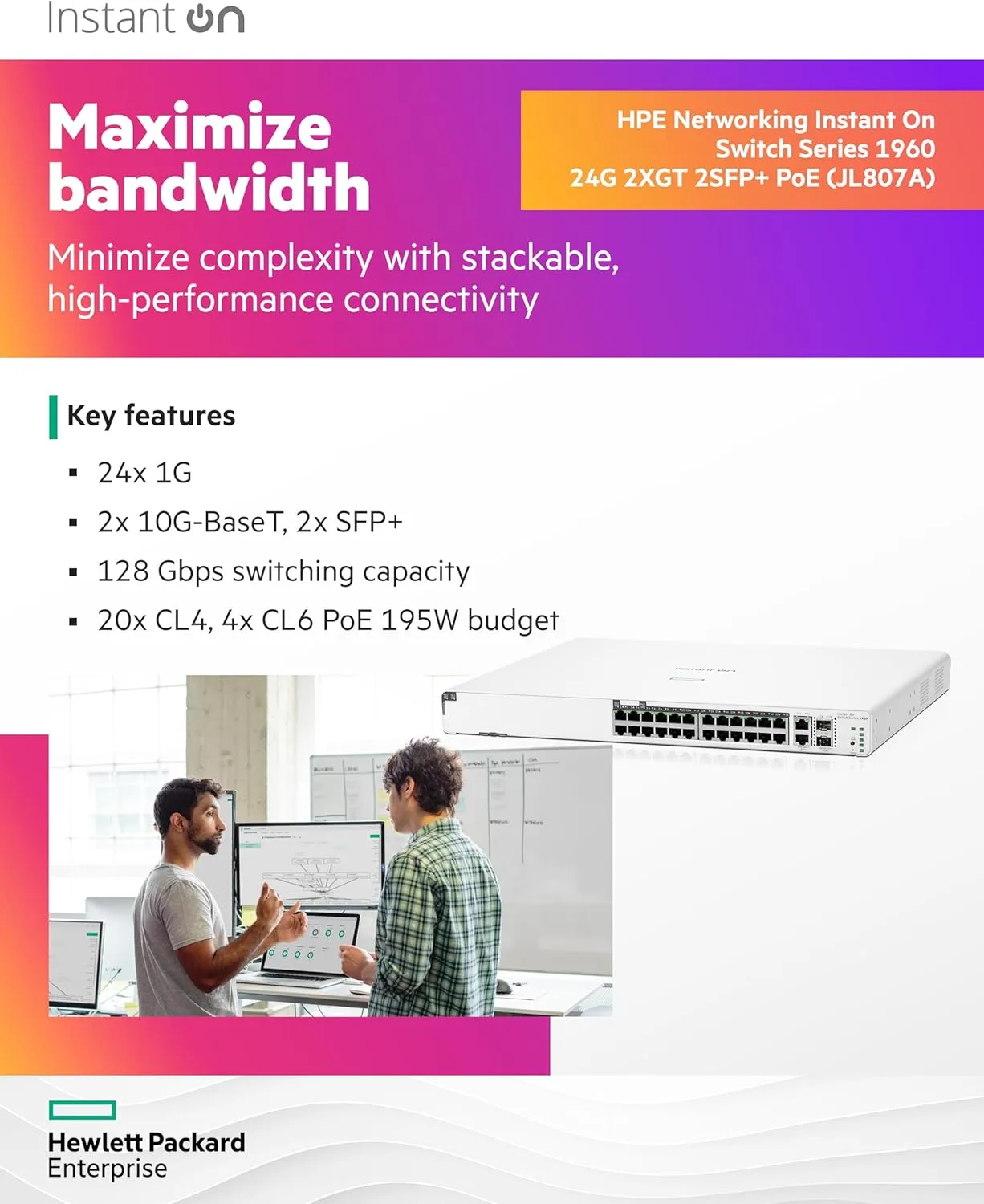 HEWLETT PACKARD ENTERPRISE HPE Networking Instant On Switch Series 1960 Smart-Managed Layer 2+ Ethernet Switch
