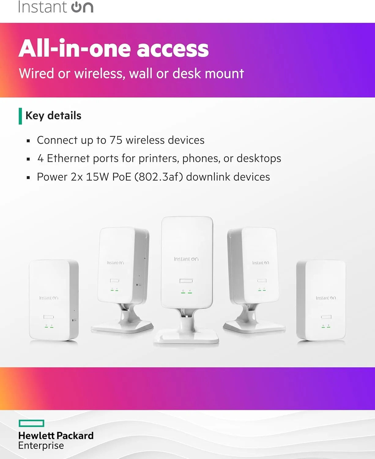 HPE Instant On AP22D 2x2 Wi‑Fi 6 Indoor Access Point w/ Power Adapter (S0J32A)