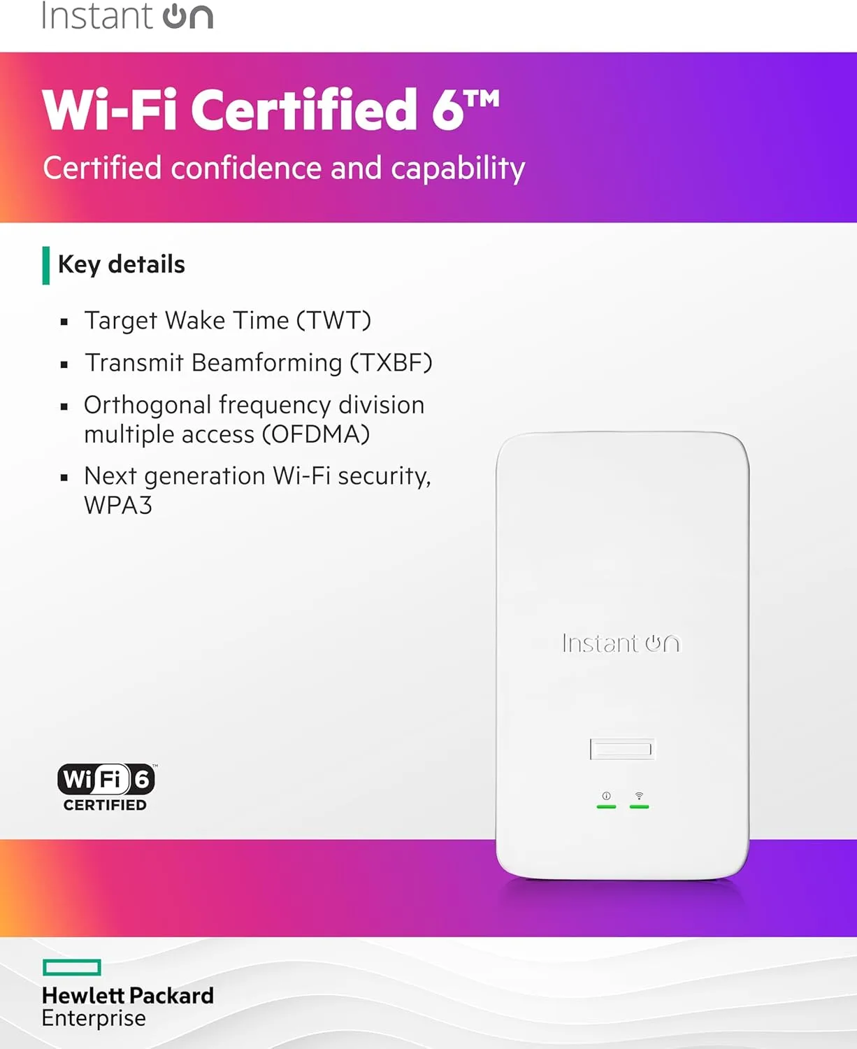 HPE Instant On AP22D 2x2 Wi‑Fi 6 Indoor Access Point w/ Power Adapter (S0J32A)