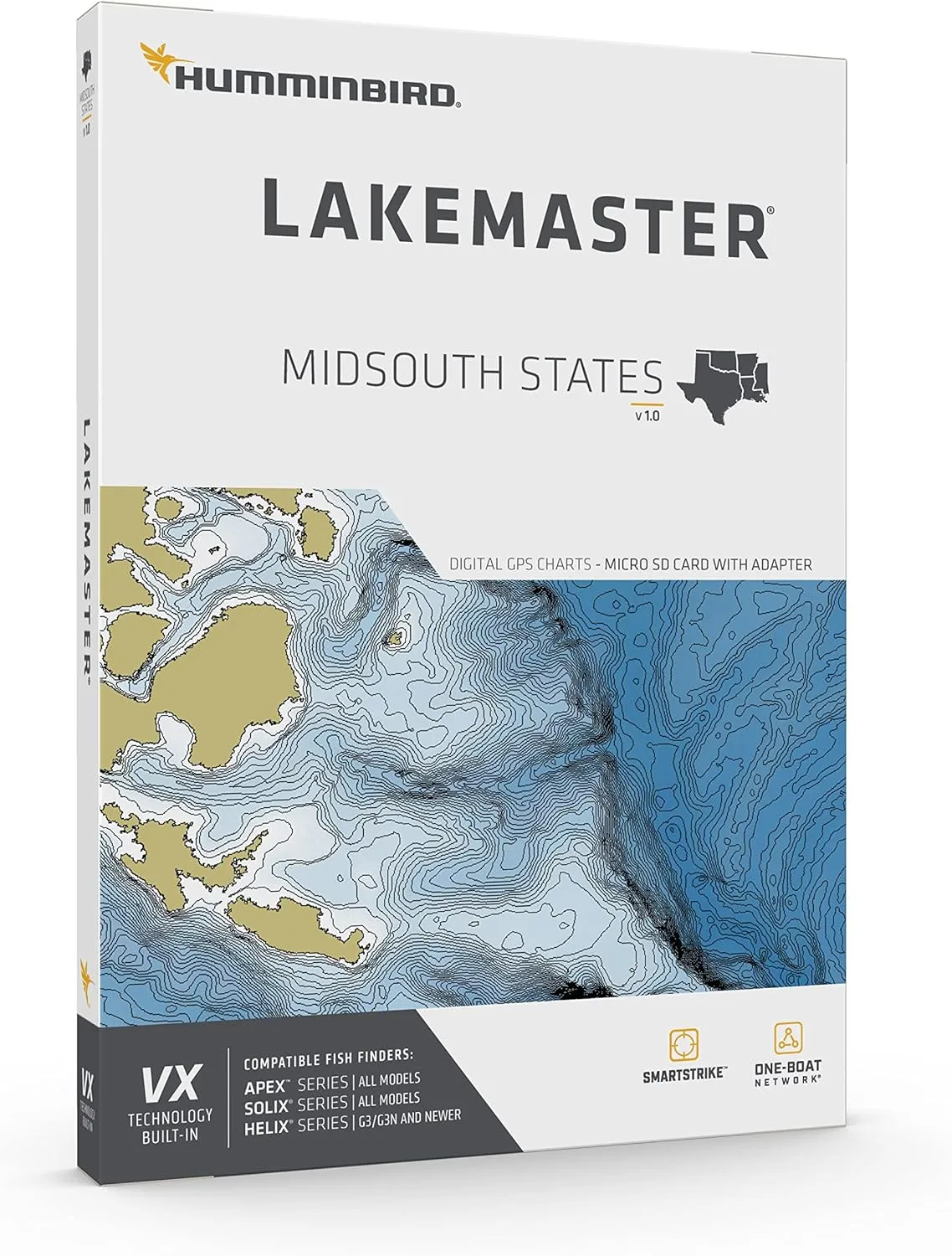 Humminbird LakeMaster Midsouth States V1 Map SD Card for Fish Finders