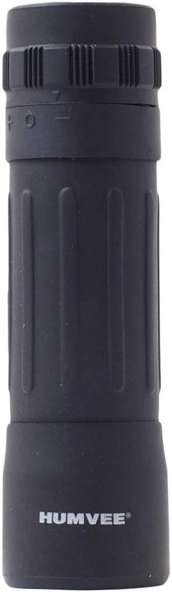 Humvee HMV-B-Mono-BLK Rubber Armor Compact Monocular with Anti-Reflective Ruby Red Lens, 10x25, Black