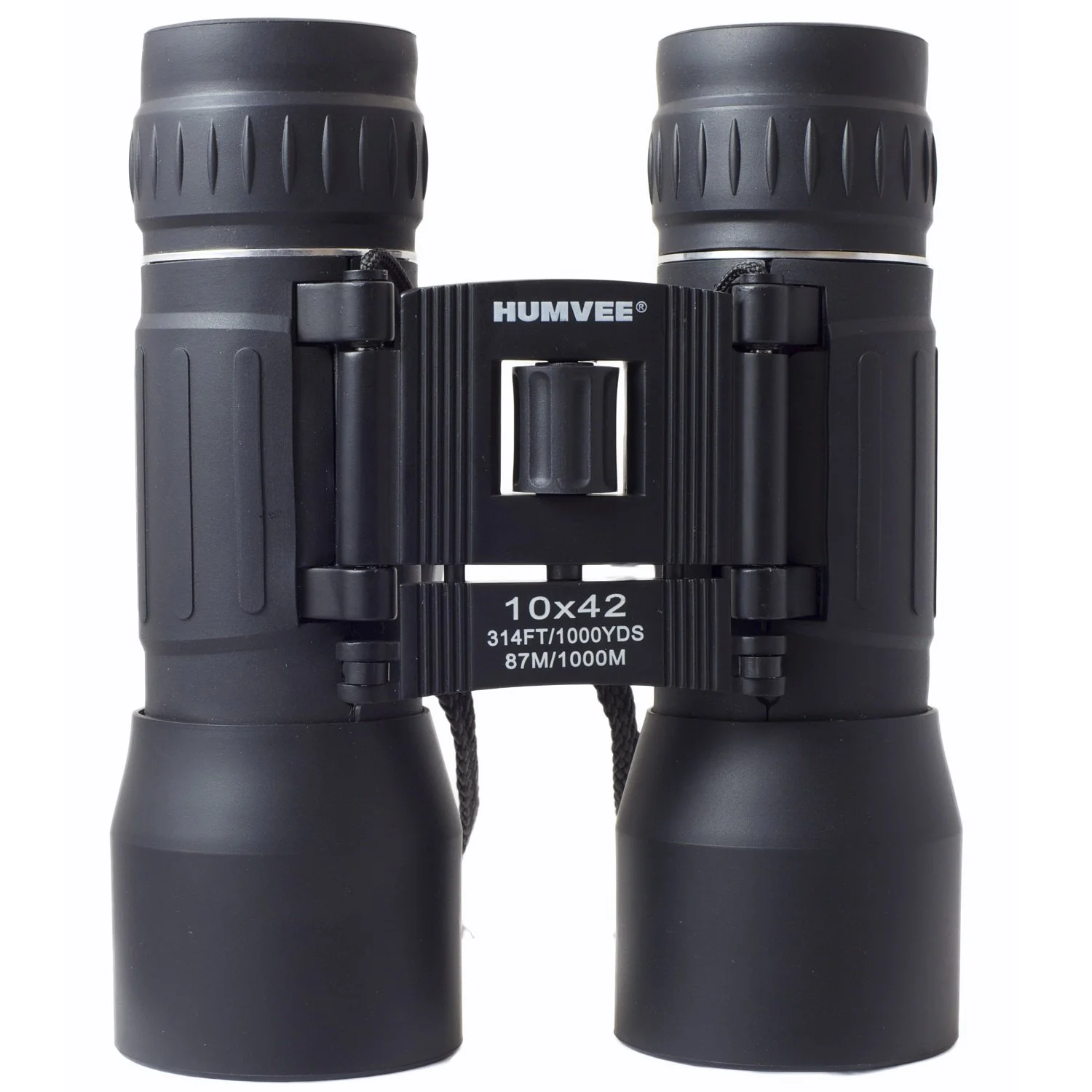 Humvee HMV-B-10X42-BLK Rubber Armor Compact Binocular with Anti-Reflective Ruby Red Lens, 10x42, Black