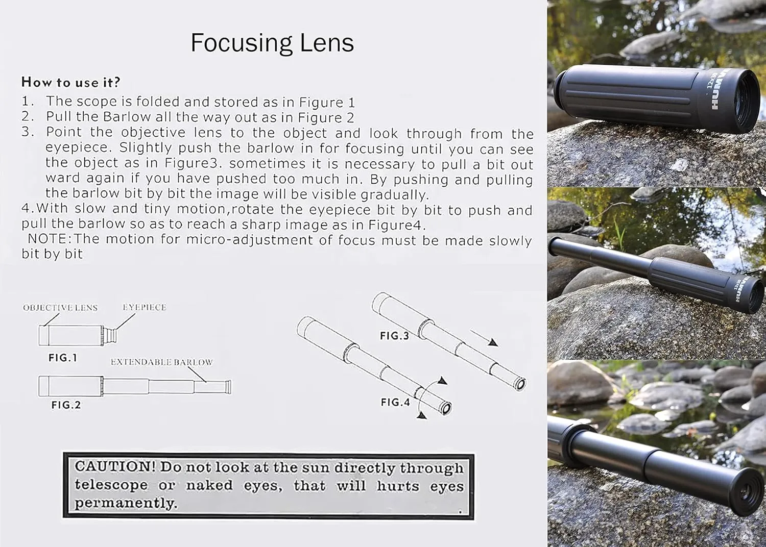 Humvee Monocular Telescope, for Men, Camping, for Hunting, Fishing, Cruises, Hiking, Military Gear, Great Tactical Gear