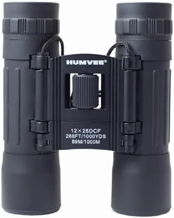 Humvee HMV-B-8X21B Rubber Armor Compact Binocular with Anti-Reflective Ruby Red Lens, 8x21, Black