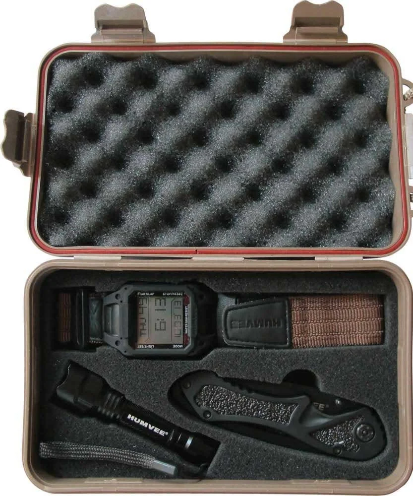 Humvee HMV-RCN-RM1 Recon Mission Kit with Digital Watch, Knife and Tactical LED Flashlight, Black and Tan