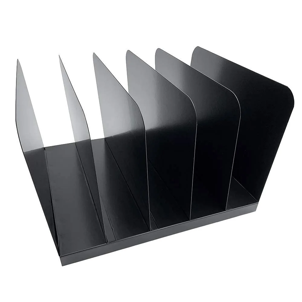 Huron Vertical 5 Slot Steel Desk Organizer/Sorter, Black
