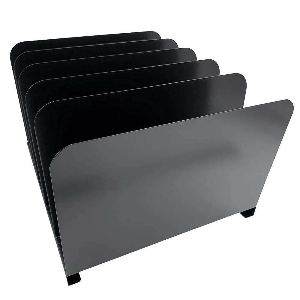 Huron Vertical 5 Slot Steel Desk Organizer/Sorter, Black
