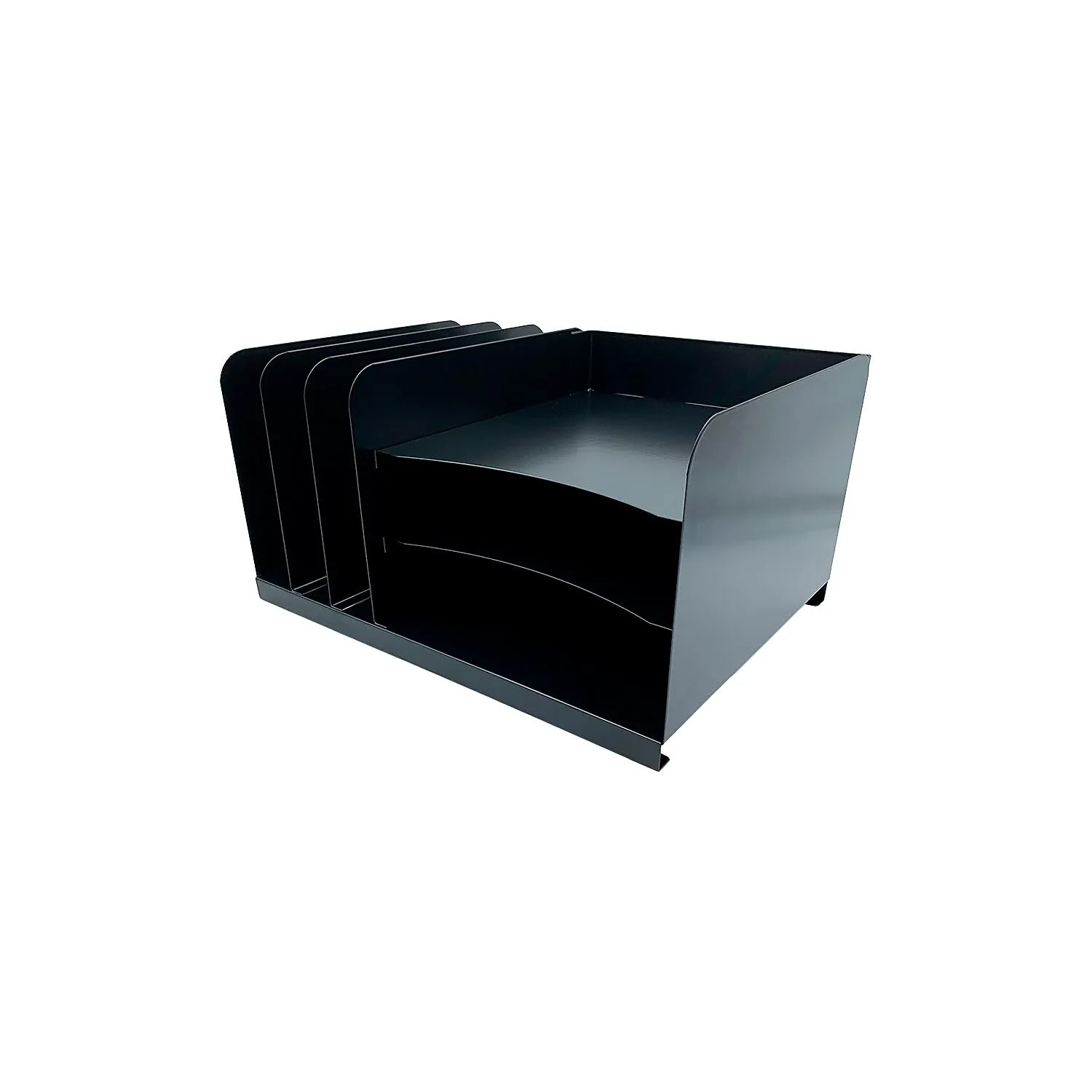 Huron Combo Slots Desk Organizer, 6 Compartment(s) - Black Steel - 8inH x 15inW x 11inD
