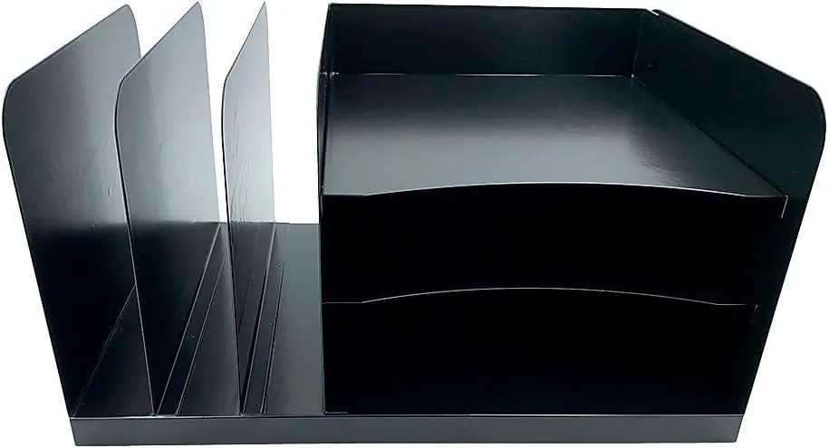 Huron Combo Slots Desk Organizer, 6 Compartment(s) - Black Steel - 8inH x 15inW x 11inD