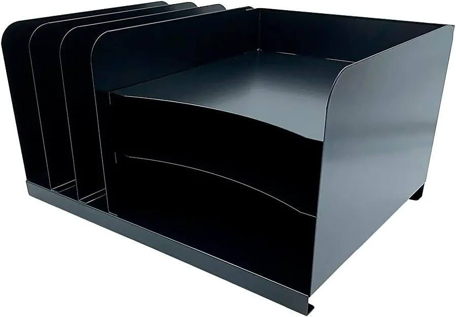 Huron Combo Slots Desk Organizer, 6 Compartment(s) - Black Steel - 8inH x 15inW x 11inD