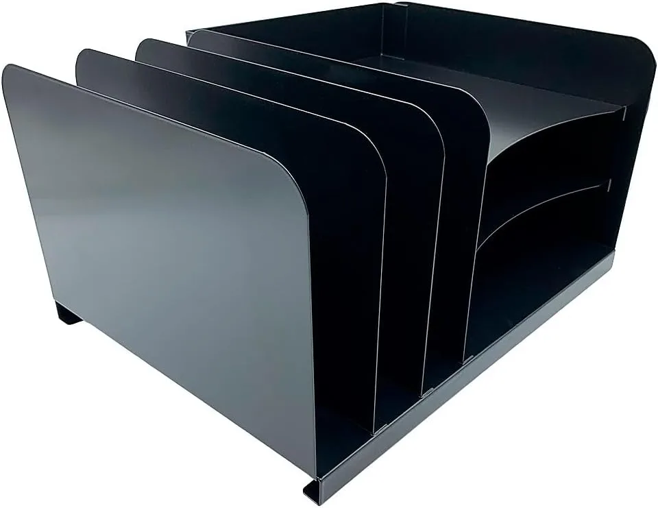 Huron Combo Slots Desk Organizer, 6 Compartment(s) - Black Steel - 8inH x 15inW x 11inD