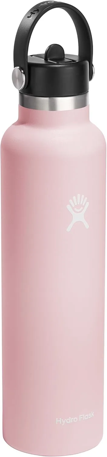 Hydro Flask Water Bottle - Insulated Stainless Steel - Straw Lid, Non Spill, Leakproof 24 Oz Trillium Pink