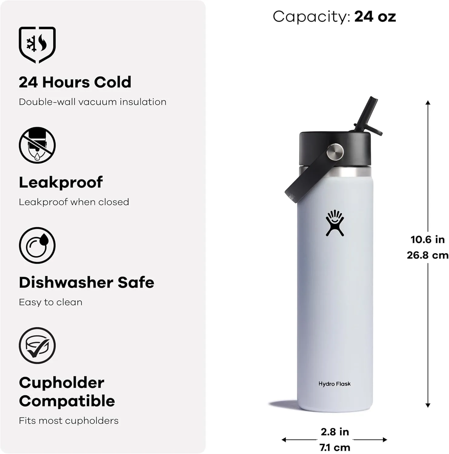 HYDRO FLASK Wide Mouth Flex Straw Cap Bottle - Insulated Stainless Steel