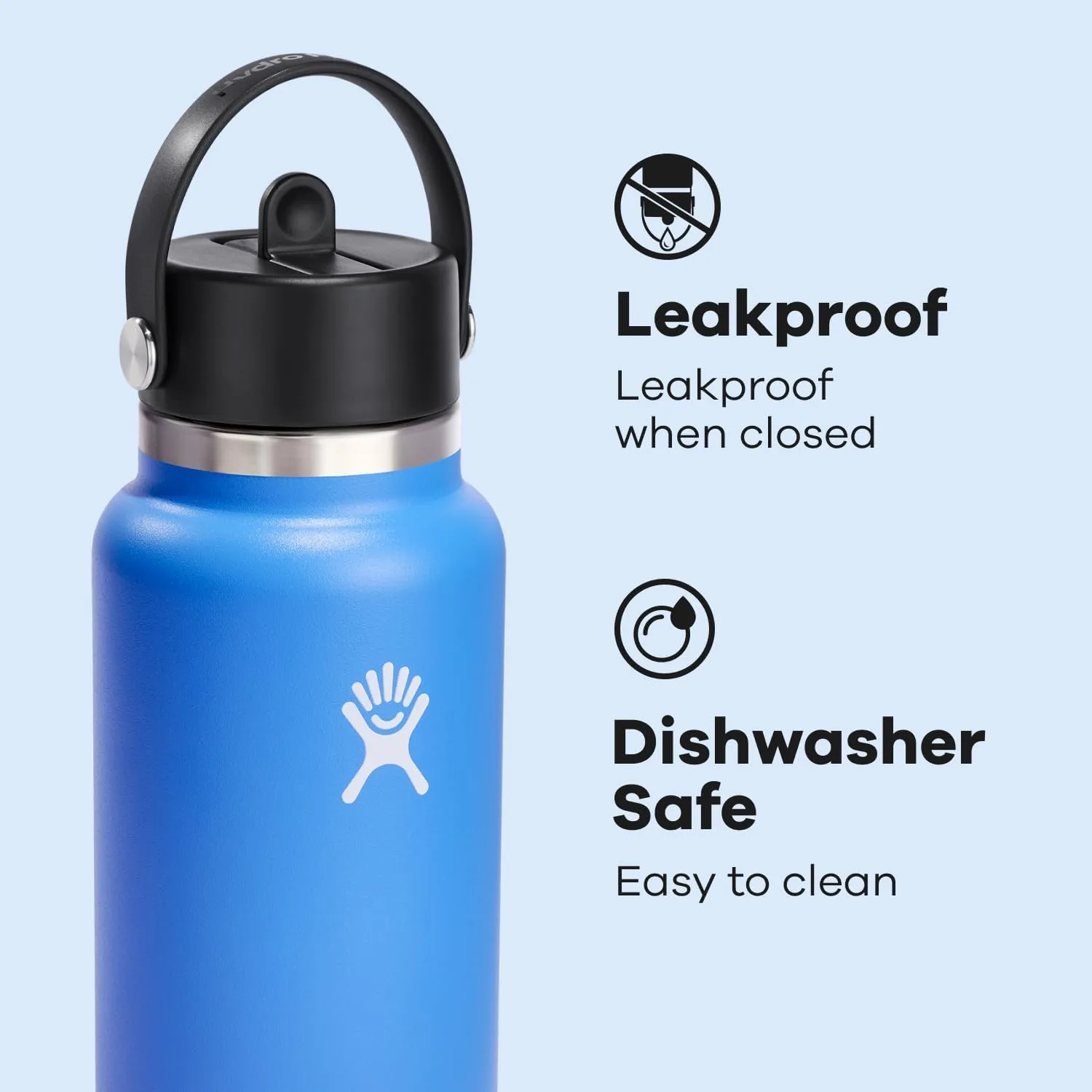 HYDRO FLASK Wide Mouth Flex Straw Cap Bottle - Insulated Stainless Steel