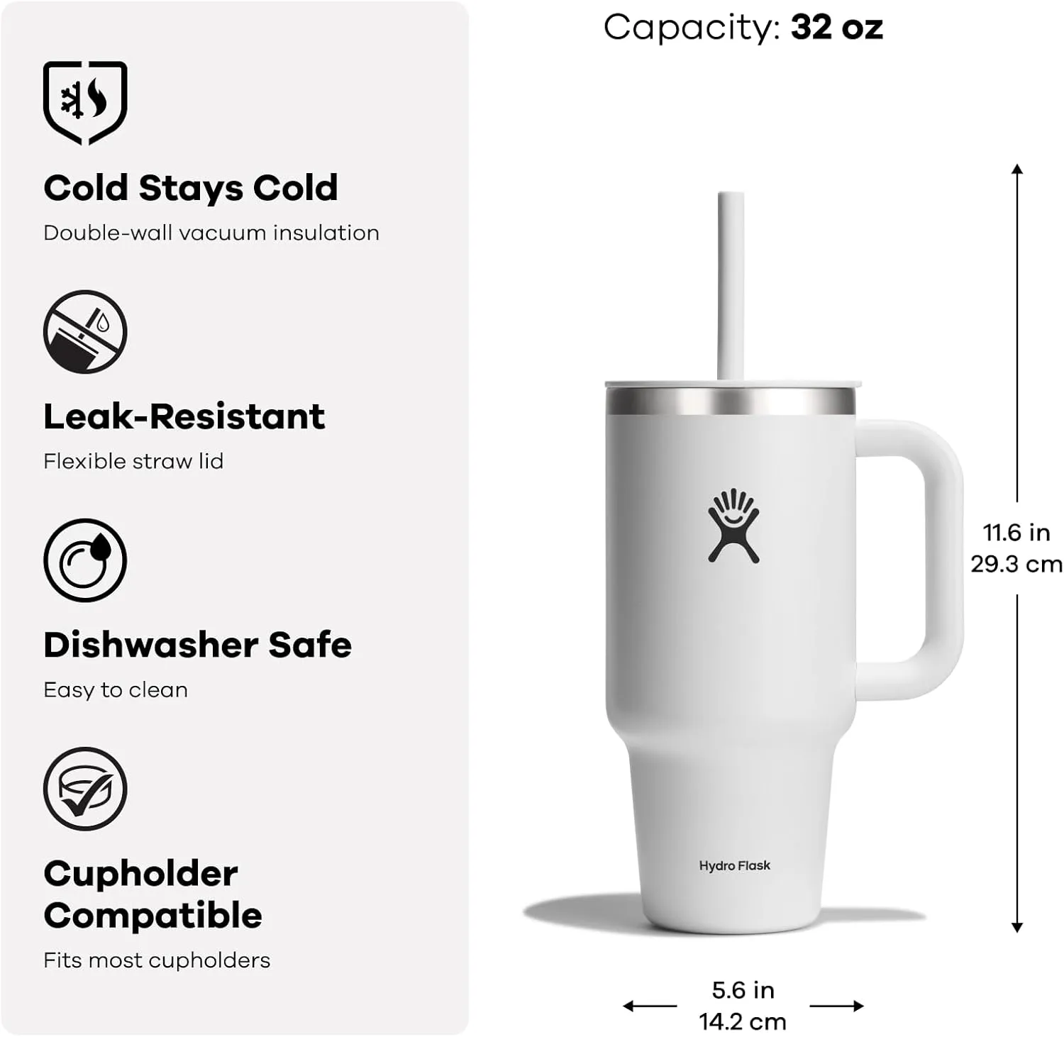 Hydro Flask Travel Tumbler with Handle, Lid and Straw - Insulated Stainless Steel