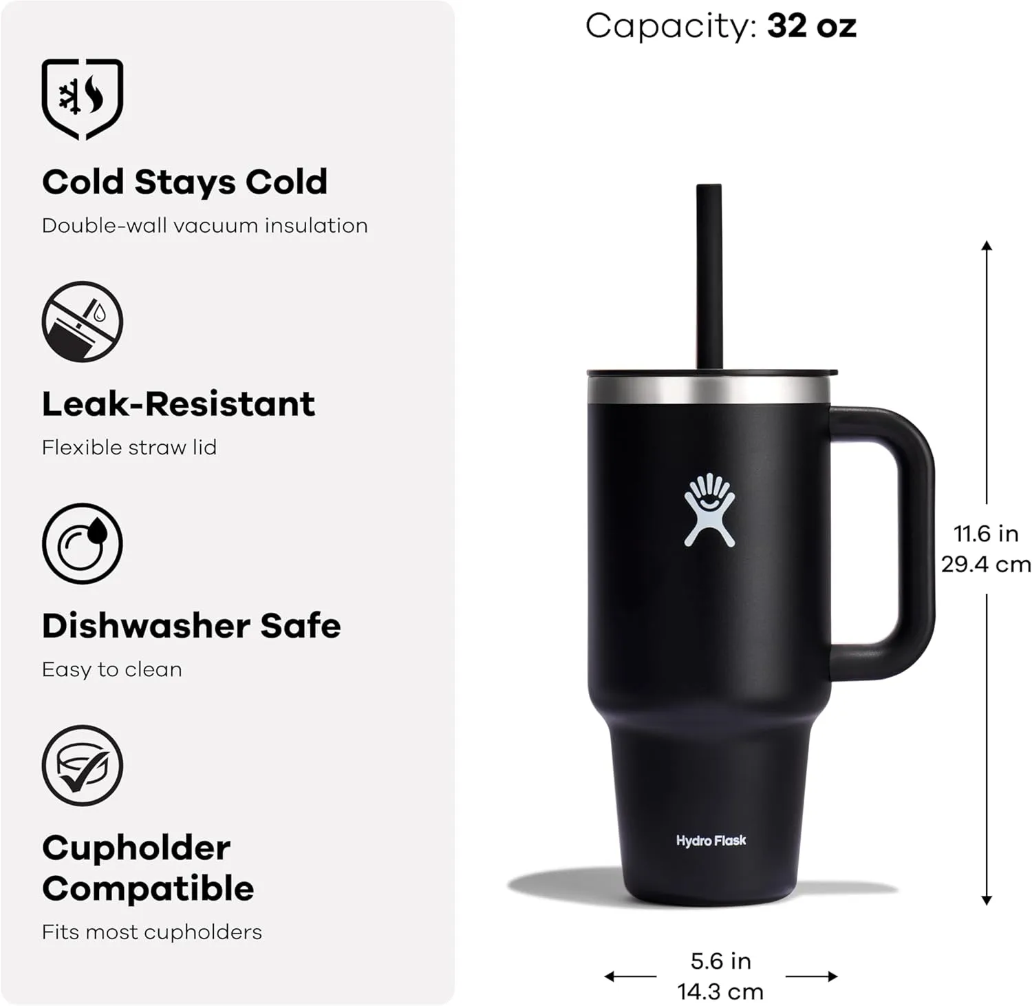HYDRO FLASK Travel Tumbler with Handle, Lid and Straw - Insulated Stainless Steel