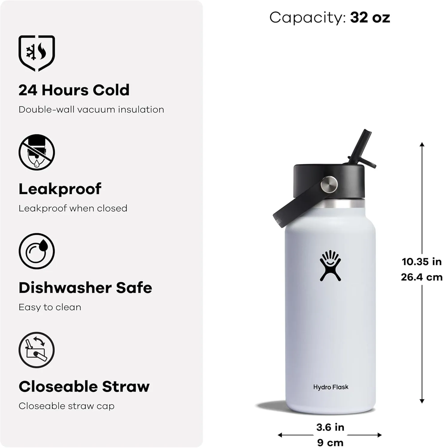 HYDRO FLASK Wide Mouth Flex Straw Cap Bottle