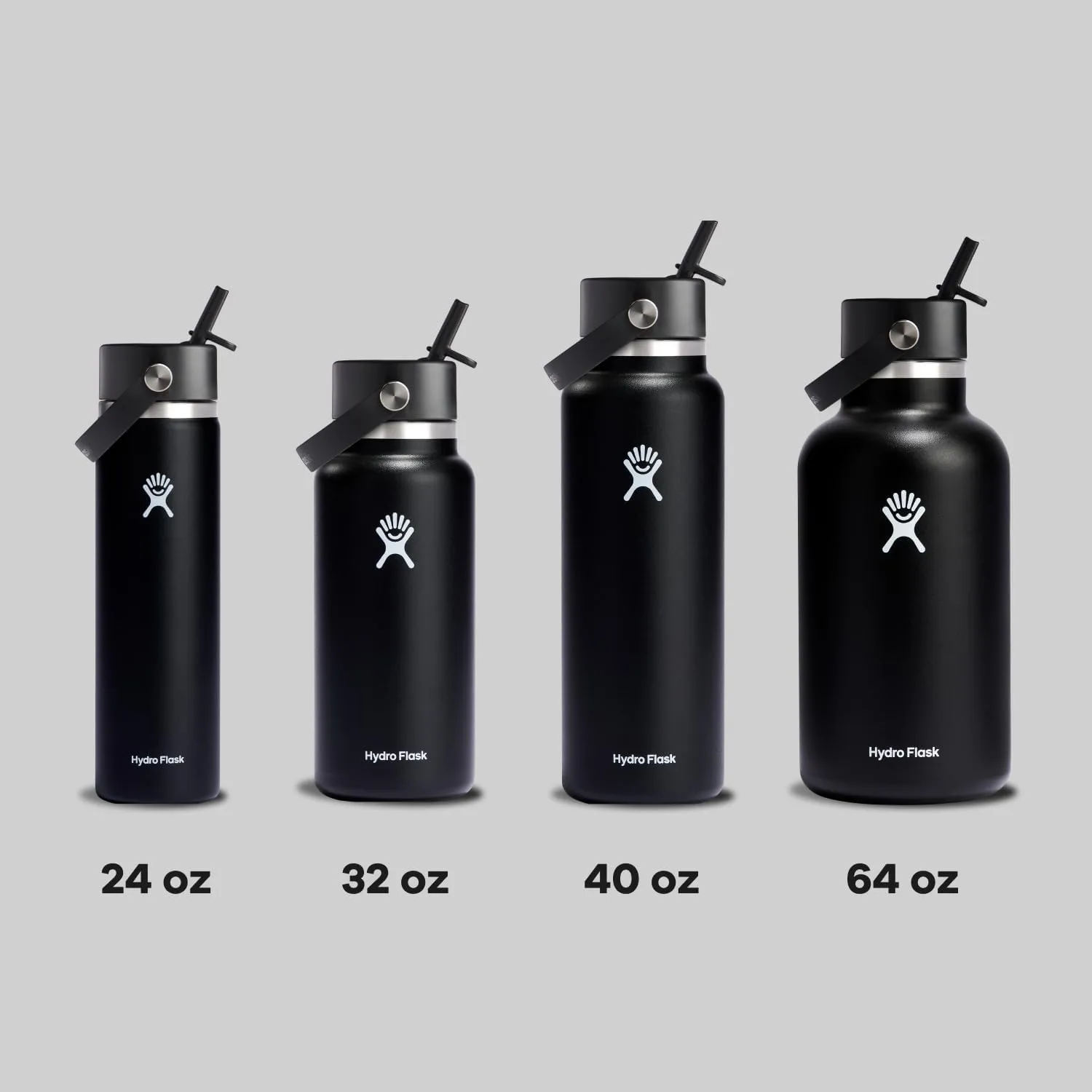 Hydro Flask Water Bottle - Insulated Stainless Steel - Wide Straw Lid, Non Spill, Leakproof in 40 Oz Black
