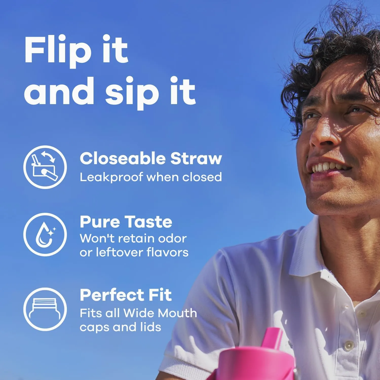 HYDRO FLASK Wide Mouth Flex Straw Cap Bottle - Insulated Stainless Steel