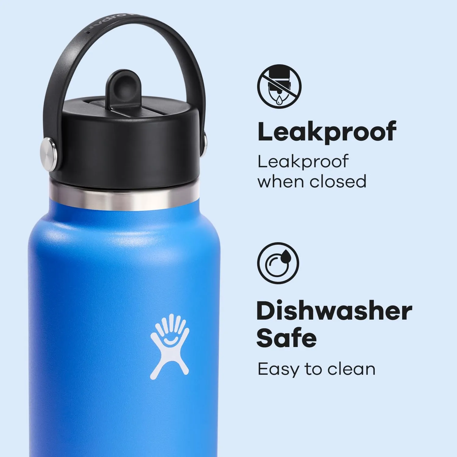 HYDRO FLASK Wide Mouth Flex Straw Cap Bottle - Insulated Stainless Steel