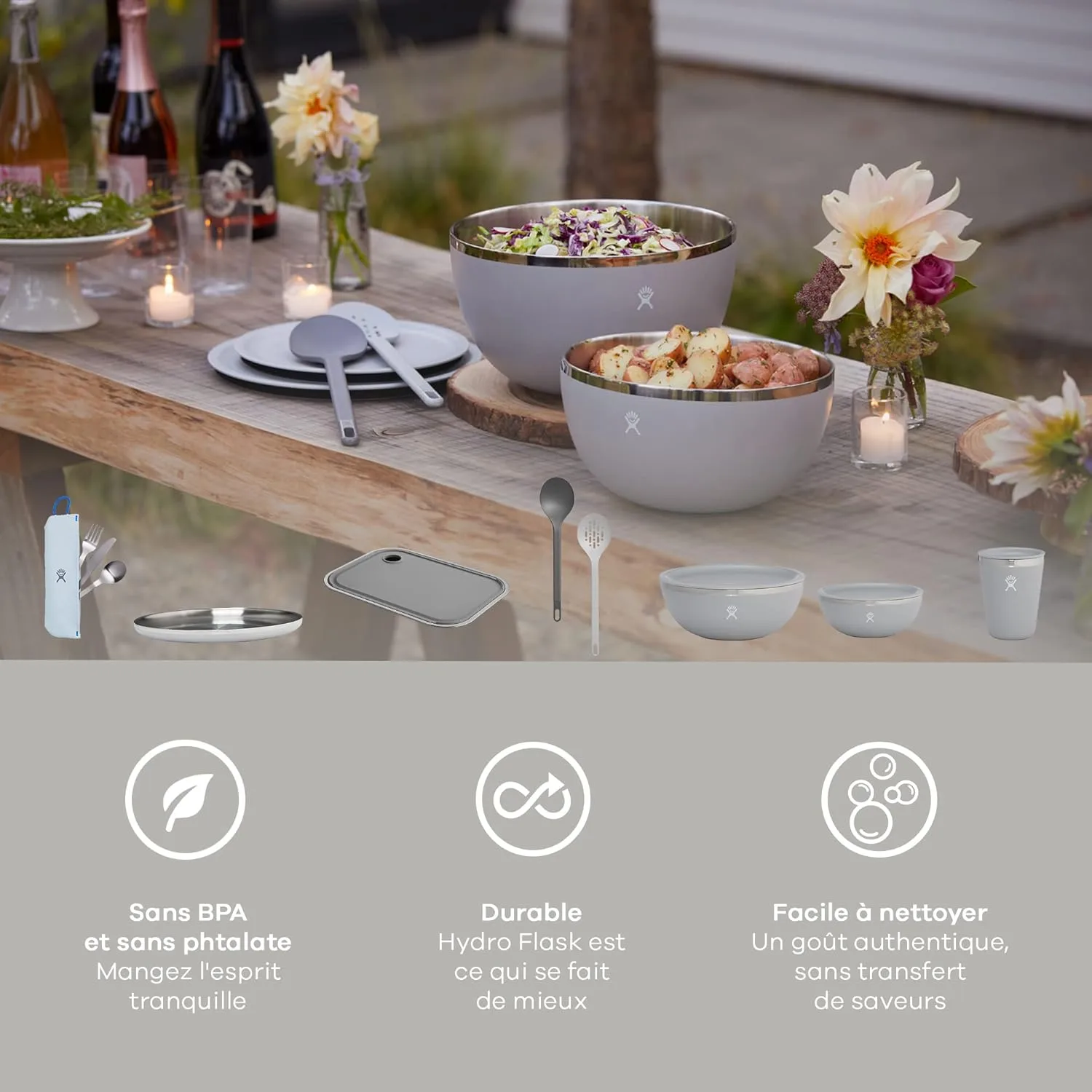 Hydro Flask Serving Spoons Set - Outdoor Kitchen Camping Dinnerware Silverware Birch Gray Grill