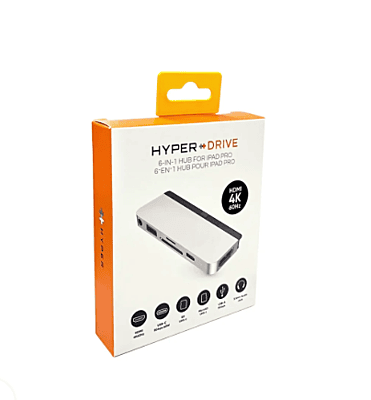 Hub USB Type C 6 En 1 Avec chargement USB C PD, HDMI 4K, USB 3.0, prise casque 3,5 mm, SD, micro SD – Compatible avec iPad Pro 2020 2019 2018 HyperDrive Silver
