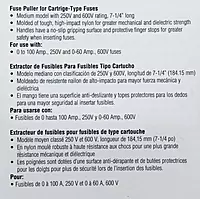 Ideal Industries Large Puller, 7-1/4 Inch Long for 0 to 100A/250V & 0 to 60A/600V, 9/16in to 1in Diameter Fuses