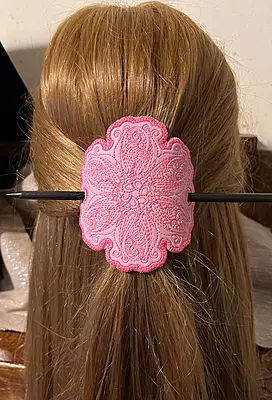 Pink Flower Mandala Hair Barrette, Embroidered Stick Barrette
