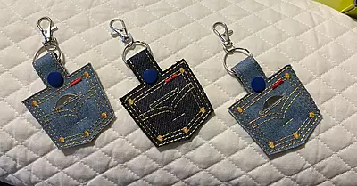 Jean pocket coin keeper, Quarter keeper key chain, key ring, snap tab