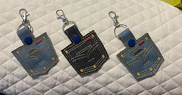 Jean pocket coin keeper, Quarter keeper key chain, key ring, snap tab