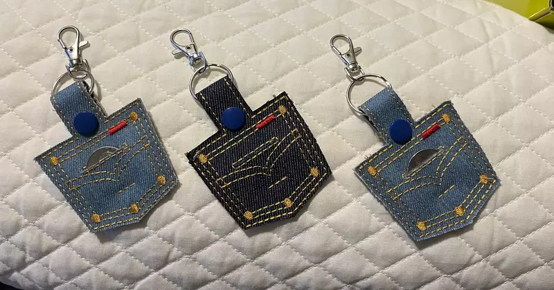 Jean pocket coin keeper, Quarter keeper key chain, key ring, snap tab