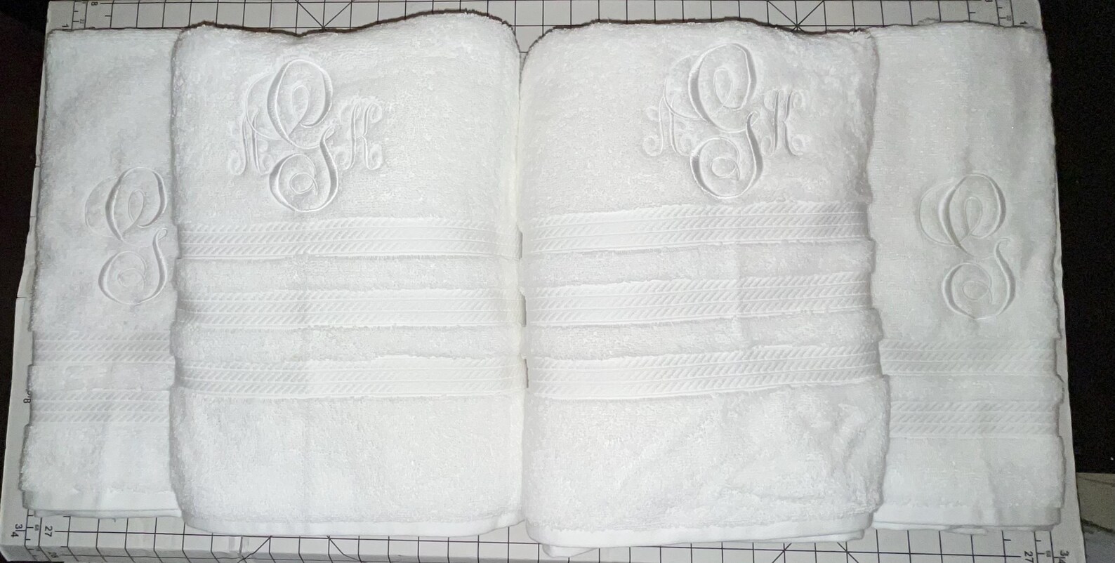 Elegant Embroidered White Bath Towel Set Personalized Initial Gift
