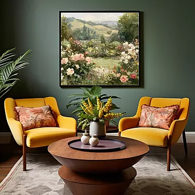 Serene Landscape of Blooming Roses - A Dreamy Impressionist Art Print for Your Home Decor Serene Landscape of Blooming Roses - A Dreamy Impressionist Art Print for Your Home Decor