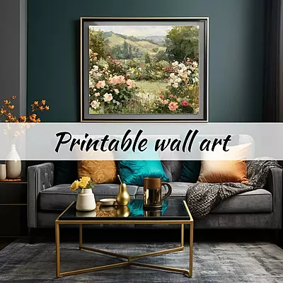 Serene Landscape of Blooming Roses - A Dreamy Impressionist Art Print for Your Home Decor Serene Landscape of Blooming Roses - A Dreamy Impressionist Art Print for Your Home Decor