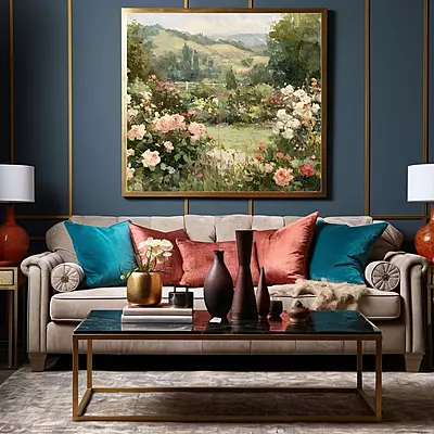 Serene Landscape of Blooming Roses - A Dreamy Impressionist Art Print for Your Home Decor Serene Landscape of Blooming Roses - A Dreamy Impressionist Art Print for Your Home Decor