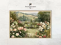 Serene Landscape of Blooming Roses - A Dreamy Impressionist Art Print for Your Home Decor
