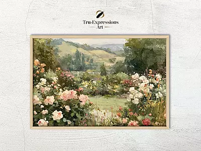 Serene Landscape of Blooming Roses - A Dreamy Impressionist Art Print for Your Home Decor Serene Landscape of Blooming Roses - A Dreamy Impressionist Art Print for Your Home Decor