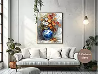 Fall Floral Still Life Print: Blue China Vase, Autumn Flowers (Digital Download)