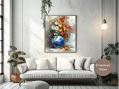 Fall Floral Still Life Print: Blue China Vase, Autumn Flowers (Digital Download) Fall Floral Still Life Print: Blue China Vase, Autumn Flowers (Digital Download)