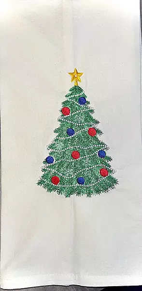 Handmade Embroidered Christmas Tree Dish Towel