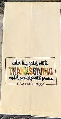 Embroidered Tea Towels Thanksgiving quote Christmas tree designs