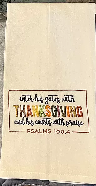 Embroidered Tea Towels  Thanksgiving quote Christmas tree designs