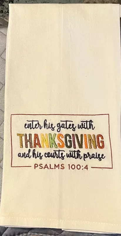 Embroidered Tea Towels Thanksgiving quote Christmas tree designs