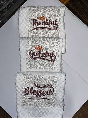 Embroidered Kitchen Dish Towels, Thanksgiving, Christmas