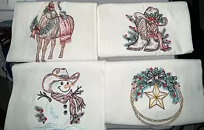 Embroidered Rustic Country Cowboy Tea and Dish Towels