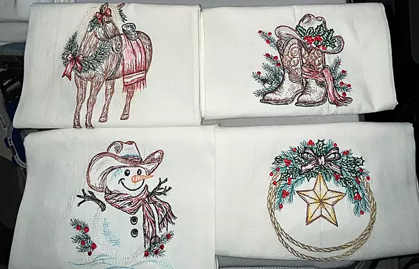 Embroidered Rustic Country Cowboy Tea and Dish Towels